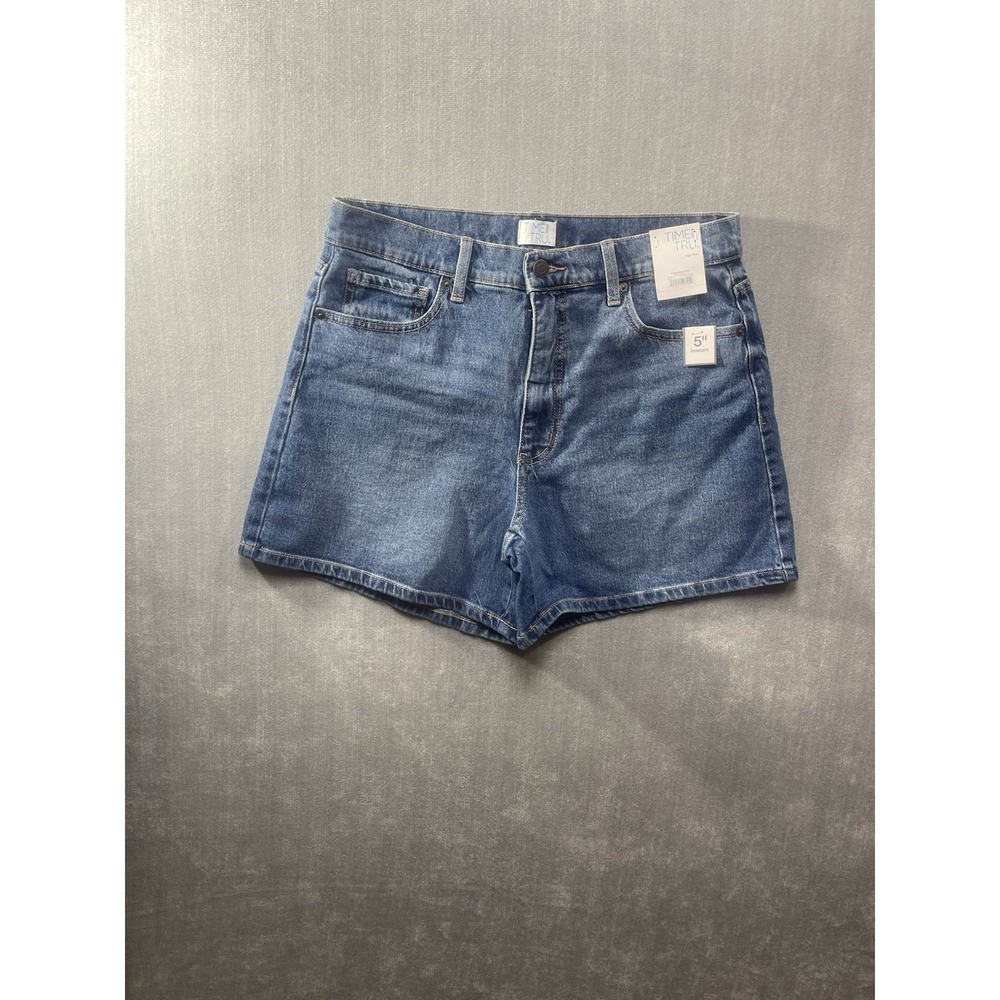 Time and Tru Women's Shorts - High Rise - Washed Blue Denim- 5" Inseam - Size 10